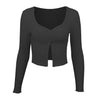 Long Sleeved Crop Cardigan Top Sexy Button Knit T-shirt - Variety Hunt