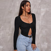 Long Sleeved Crop Cardigan Top Sexy Button Knit T-shirt - Variety Hunt