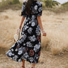 Floral Summer Beach Dress With V Neck Elastic Waist Dresses For Women - Variety Hunt