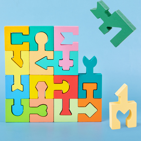 Wooden Puzzle Blocks With Geometric Shapes - Variety Hunt